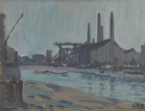 Landscape with industrial buildings by a river